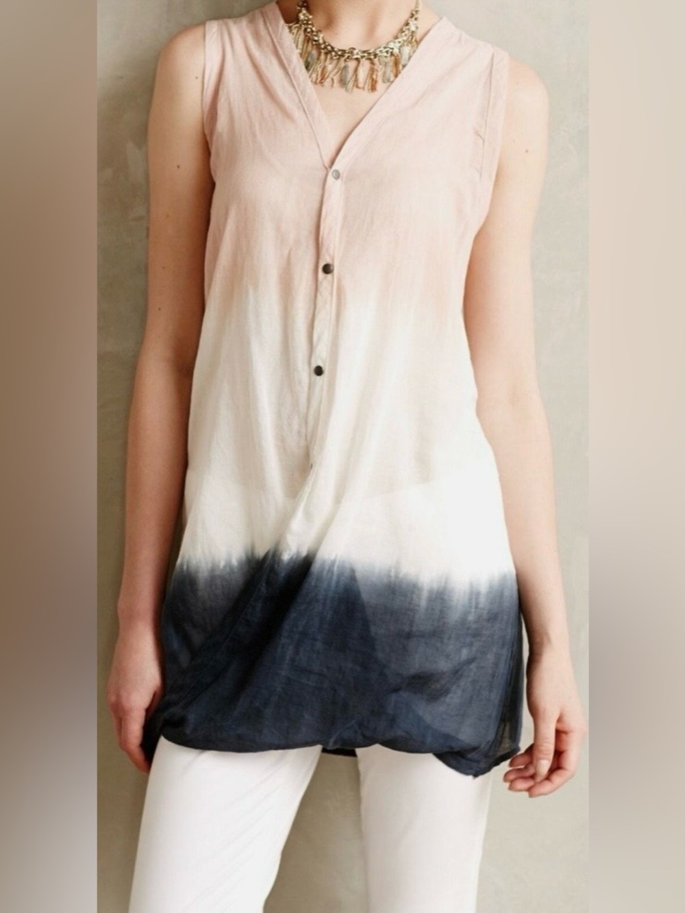 Anthropologie Stark X 100% Cotton Ombre Dip Dye Sleeveless Tunic Top XS